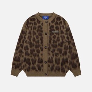 Aelfric Eden Leopard Graphic Cardigan in Coffee